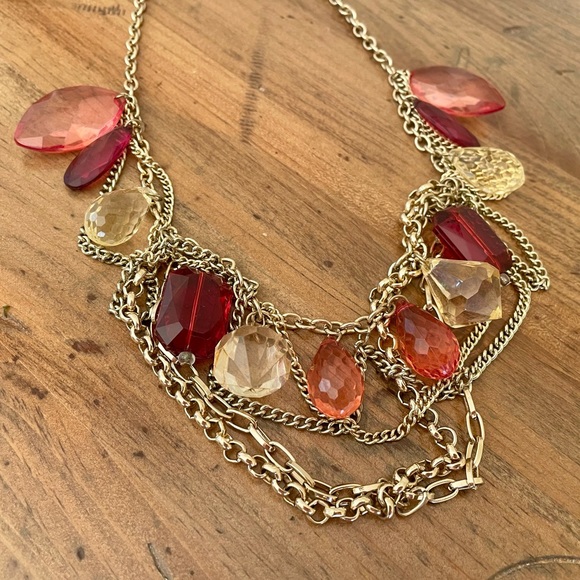 Gold Red and Pink Necklace - Picture 2 of 2
